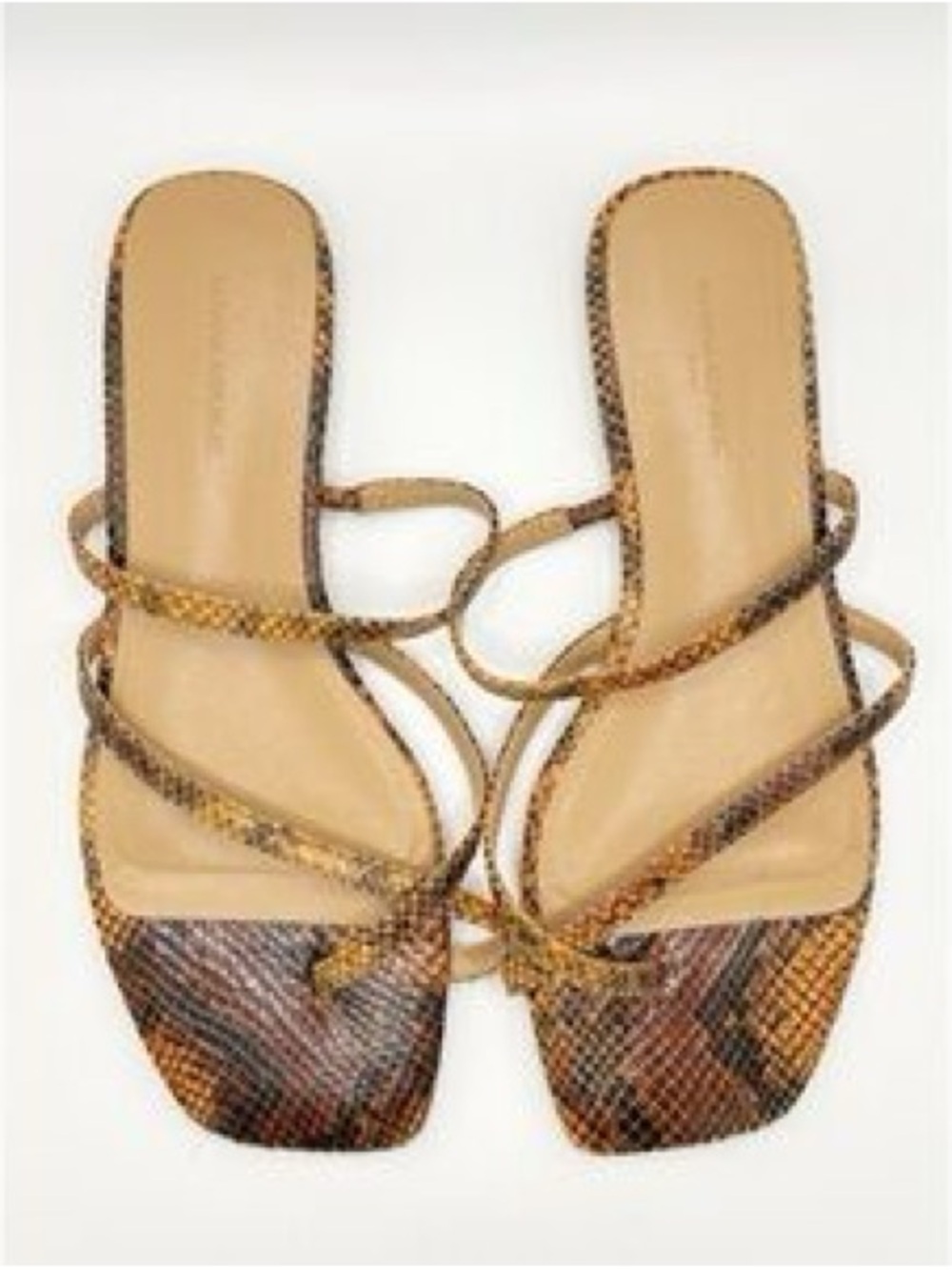 Banana Republic Strappy Snakeskin Print Slide Sandals in Brown